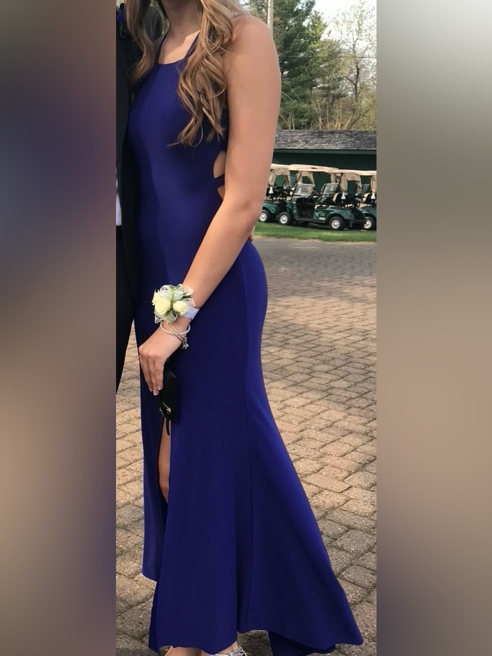 Morgan & Co. Royal Blue Halter Dress with Lace-Up Back Prom / Homecoming - Picture 6 of 7